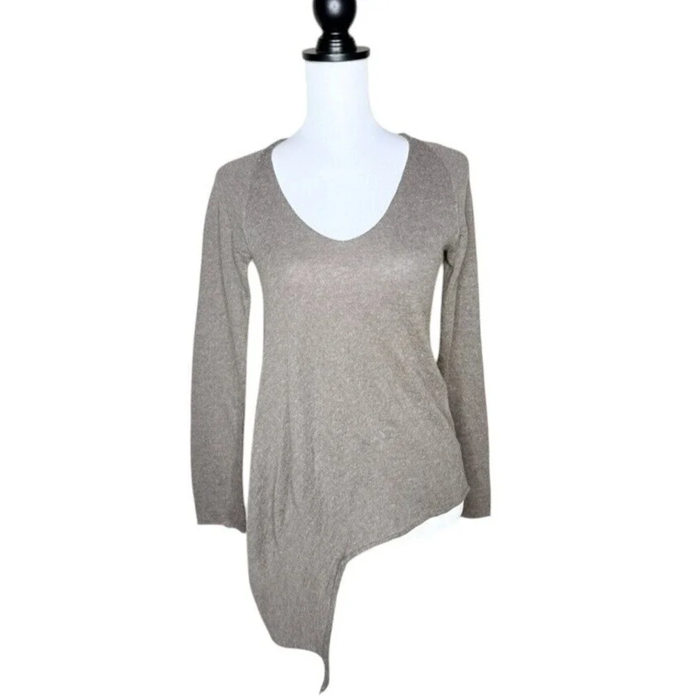 Lauren Vidal Paris Wool Sweater Asymmetrical Brown Sz Medium V Neck Womens - Picture 1 of 6